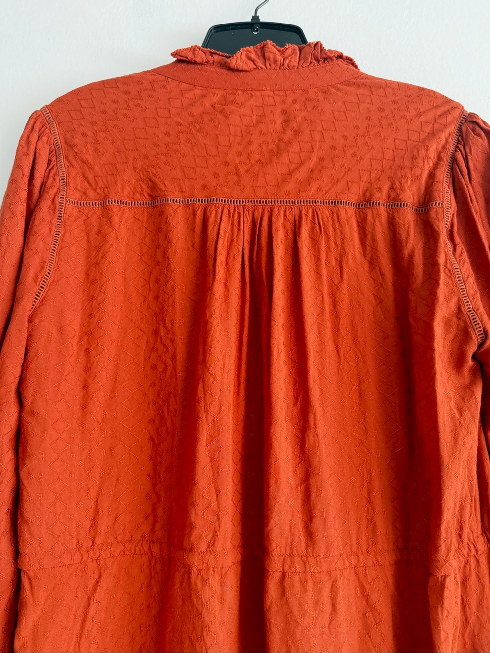 Faherty Rust ruffle Long Sleeve Mini Dress Size Medium 8731 - Picture 6 of 10
